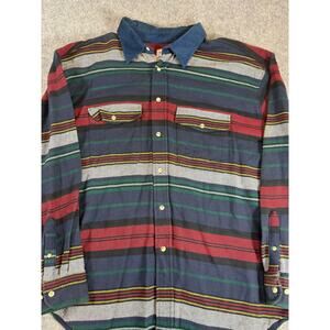 Vintage 90s Great Lakes Recreation Button Up Shirt Mens Blue Striped Workwear XL